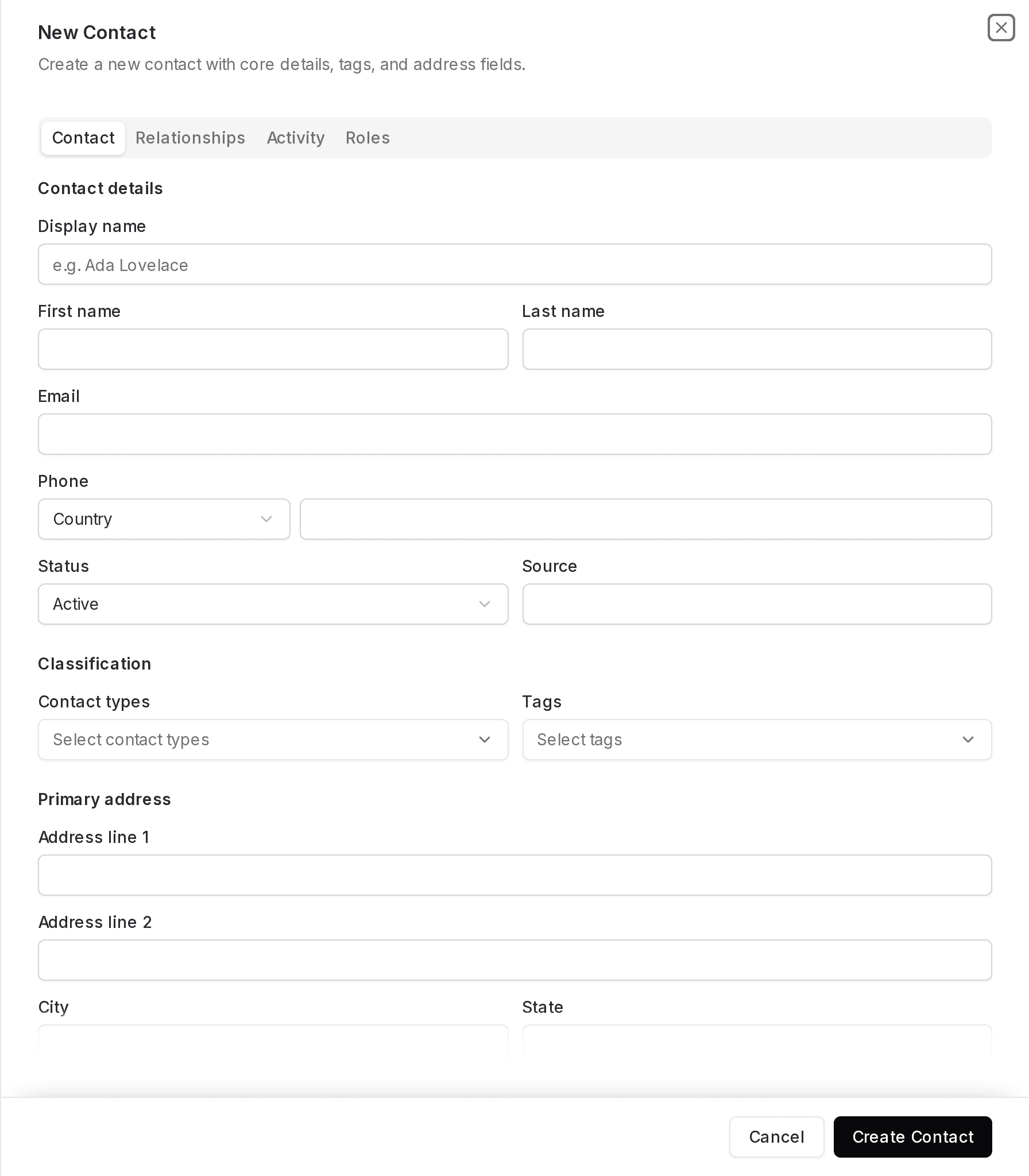 Create a contact interface in Prismaya