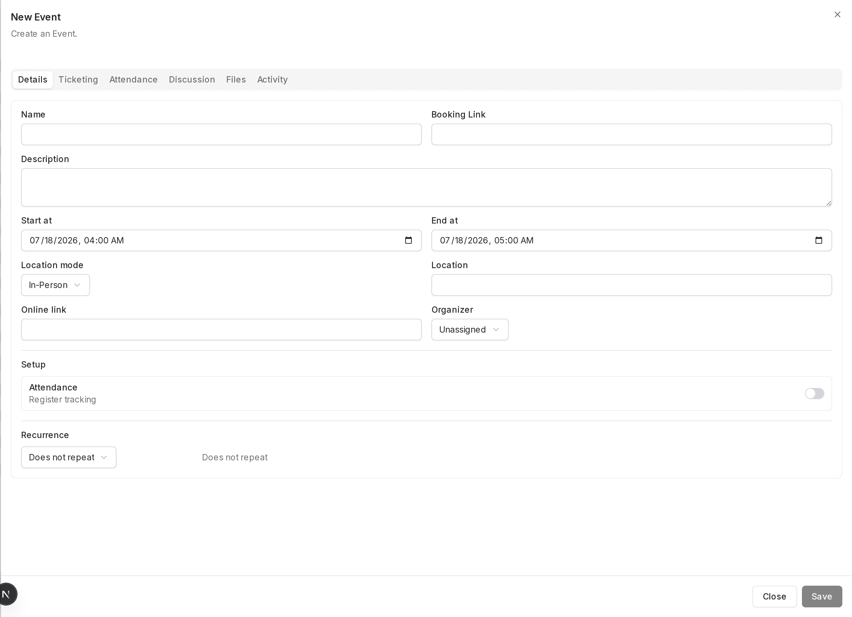 Create an event interface in Prismaya